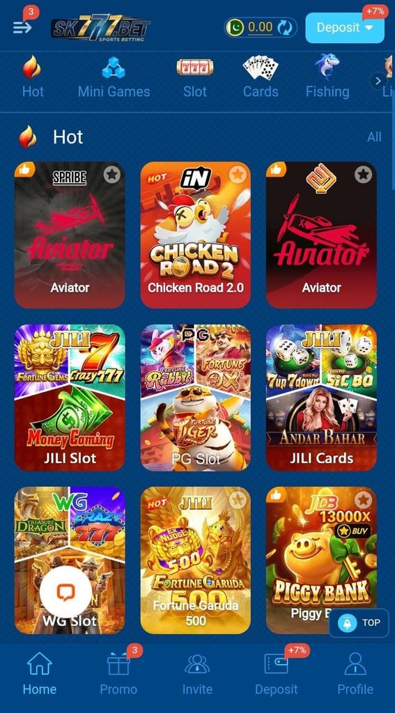 SK777 Game APK Download Interface Look