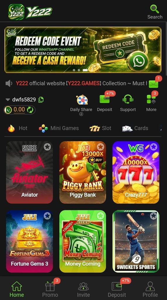 Y222 Game APK Latest Interface Page