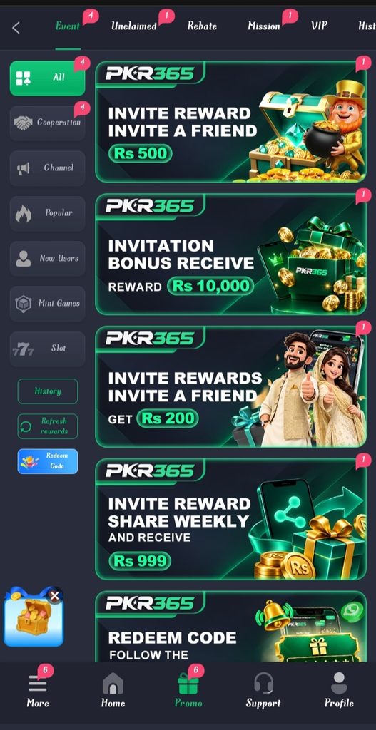 PKR365 Game Page of Bonus.