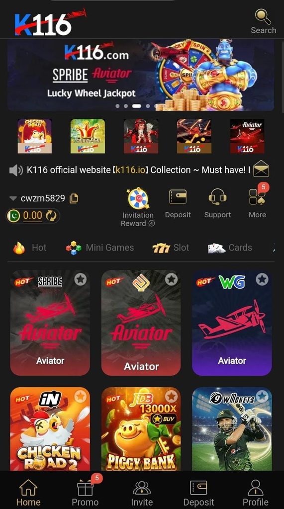 K116 Game APK Download Interface Look